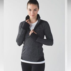 Lululemon Runderful 1/2 Zip Mini Check Pique Black Heathered Black / Black